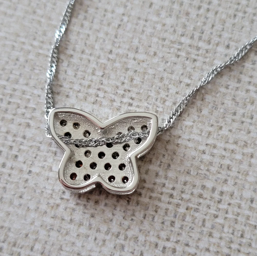 Gemstone Pave Butterfly Necklace Red and Green 18k white gold filled 925 Silver